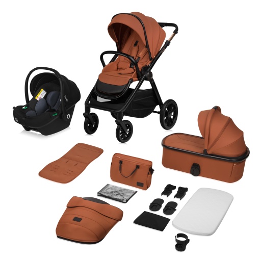 Carucior combinat LIONELO LAYLA 3 in 1 0-48 luni pana la 22 kg, landou pana la 9 kg, scaun auto pana la 13 kg, AiryDots, roti PU pivotante la 360deg, suspensie completa, carucior cu baldachin XXL