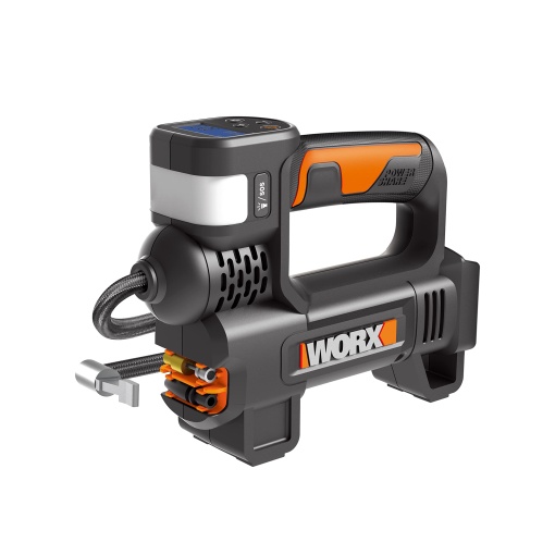 Compresor fara fir WORX WX092.9 - 4 in 1: pompa de aer multifunctionala cu afisaj digital precis si control al presiunii, lampa de lucru si lumina de semnalizare de urgenta SOS - max. 10 bar - fara baterie si incarcator