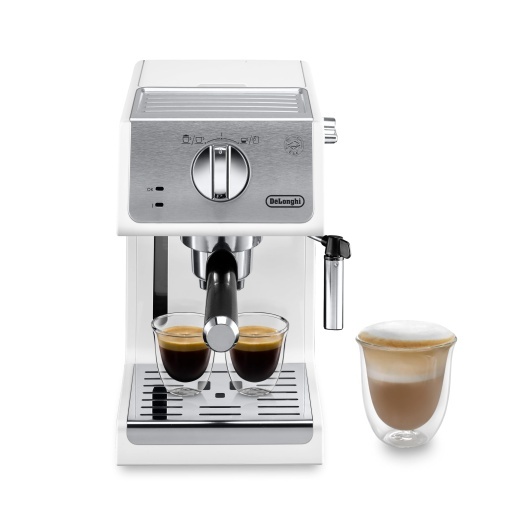 De'Longhi Active Espresso Portafilter ECP 33.21.W - espressor profesional cu finisaj din aluminiu, incl. duza traditionala de spumare a laptelui, incalzitor de ceasca si functie de apa calda, alb