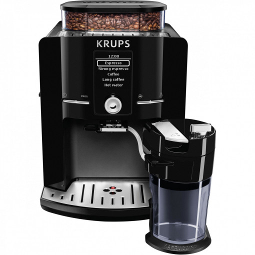 Espressor automat KRUPS LattEspress EA829810, Spumare automată, Carafă, Râșniță metalică, Boabe, Cappuccino, Cafea, Ristretto, Espresso, 1450W, 15 bari, Ecran LCD, Negru