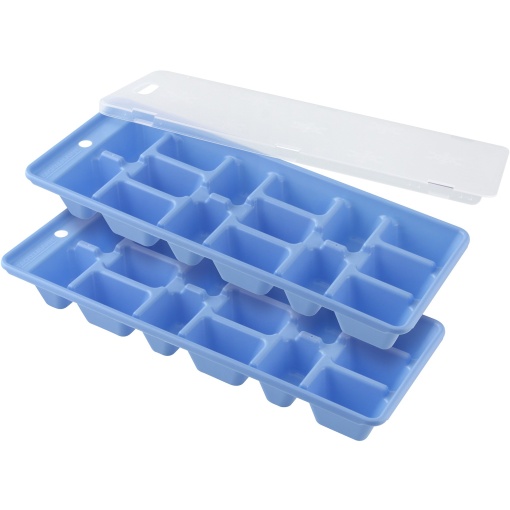 Fackelmann Set Forme Cuburi Gheata 2 Bucati cu Capac Plastic Albastru Transparent