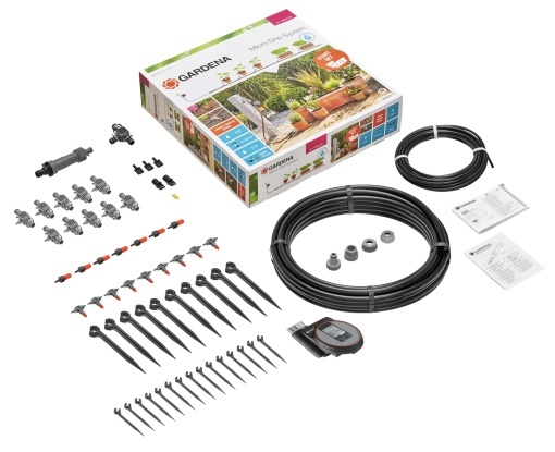 Gardena Start Set Ghivece M automat: Sistemul practic de micro-picurare Set de pornire cu temporizator de udare pentru 7 ghivece si 3 jgheaburi (13002-20)
