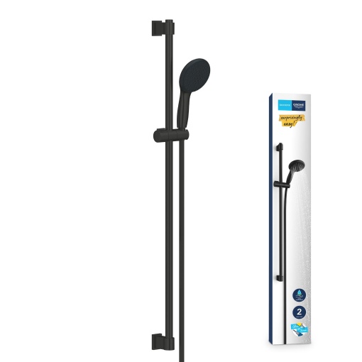 GROHE Vitalio 110 - Set bara de dus cu economie de apa - 8l pe min (2 tipuri de pulverizare, bara de dus 90cm, pentru lipire sau gaurire), rotund, negru mat, 269542431