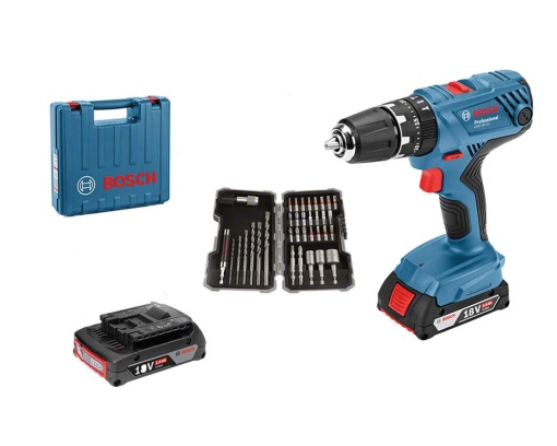 Masina de gaurit combinata cu acumulator Bosch Professional 18V System GSB 18V-21 (incl. 2x baterie de 2,0 Ah, 40 buc. Set de accesorii, L-BOXX) - Set exclusiv Amazon