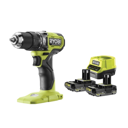 Masina de gaurit combinata cu acumulator fara perii RYOBI 18 V ONE+, cuplu de 54 Nm, inclusiv 2 baterie de 2,0 Ah si incarcator de 2,0 A RPD18BL-2C20S