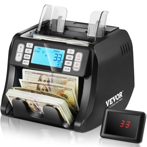 Masina de numarat bani VEVOR contor de bancnote cu detectare a falsurilor UV MG IR si DD masina de numarat bani USD si EUR cu modul de adaugare si lot