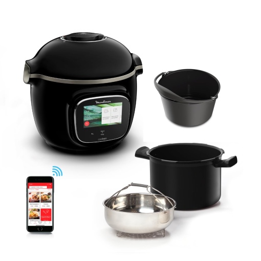 Moulinex Cookeo Touch Wifi Multicooker inteligent de inalta presiune + tava pentru tort 18 cm, 6 L, ecran tactil, 250 de retete integrate, aplicatia Moulinex YY5297FB