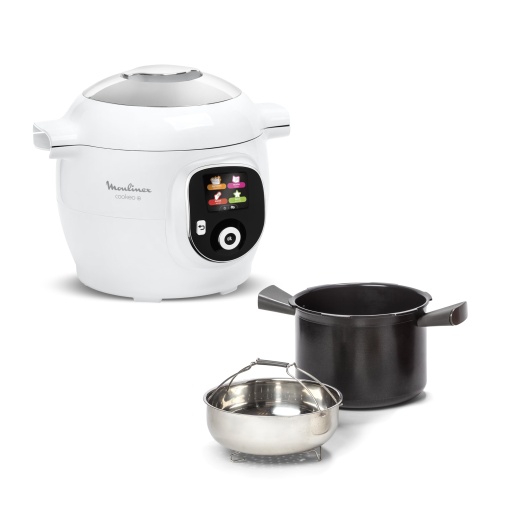Multicooker inteligent de inalta presiune Moulinex Cookeo+, 6 L, 80 de retete integrate, nesupravegheat, afisaj intuitiv, instructiuni de gatit pas cu pas, aplicatie dedicata, alb CE854110