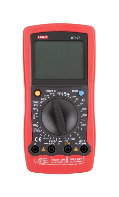 Multimetru digital UNI-T MIE0090/UT107, masurarea curentului continuu, tensiune DC/AC, temperatura, rezistenta, continuitate, test dioda, avertizare baterie, functie de retinere a datelor