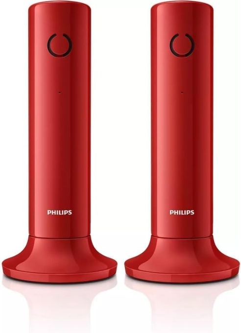 Philips M4502R/34 Telefon fix fara fir, 4,1 cm (1,6"), afisaj LCD, iluminare de fundal, difuzor incorporat, difuzor, sunet HQ, subtire si compact, rosu (compatibil: