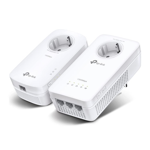 Set de adaptoare TP-Link WLAN Powerline TL-WPA8631P KIT(Dualband 1200Mbit/s, AV1300, Steckdose, Wifi Clone, MU-MIMO, 4 porturi Gigabit, Plug&Play, ideal pentru HD-Streaming, App Kontrolle)weiss