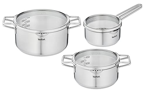 Set de oale Tefal H852S3 Nordica 6 piese (format din cratita 16 cm incl. capac si cratite 20/24 cm incl. capac, maner dublu, potrivit pentru inductie, toate tipurile de sobe) otel inoxidabil