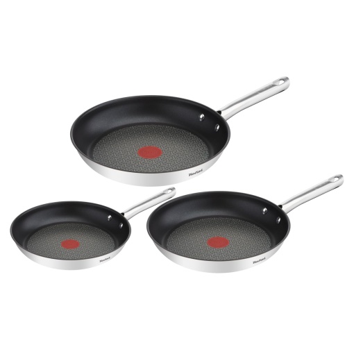 Set de tigai Tefal Duetto din 3 piese de 20, 24 si 28 cm, tigai cu semnal termic la temperatura ideala de prajire, tigai potrivite pentru utilizarea prin inductie a tuturor tipurilor de sobe, inclusiv aragazuri cu inductie, A704S3