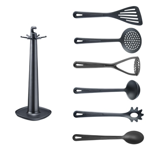 Set ustensile de bucatarie Westmark Gentle suport rotativ 7 piese negru