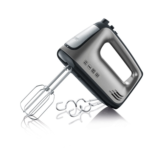 SEVERIN Mixer de mana, mixer de mana cu 5 setari de viteza, mixer de mana practic cu 2 teluri din otel inoxidabil si carlige pentru aluat, 400 W, gri-negru metalizat / otel inoxidabil, HM 3832