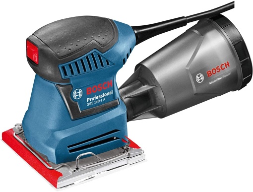 Slefuitor orbital profesional Bosch GSS 140-1 A (cu cutie de praf incl. microfiltru, 2x foaie de slefuire, 1x placa de slefuire, instrument de gaurire)