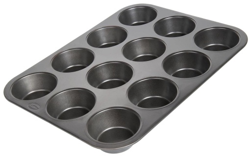 tava de copt antiaderenta wenco Muffin tin 12, poate fi spalata in masina de spalat vase, otel carbon - tava de briose pentru 12 briose - rezistenta la caldura pana la 220degC, neagra