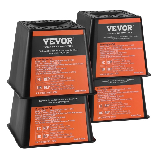 VEVOR Trailer Jack Block RV Accesorii de calatorie, pachet de 4 cricuri cu capacitate de 2721 kg per bloc de nivelare RV, pentru fiecare cric, stalp, picior si roata