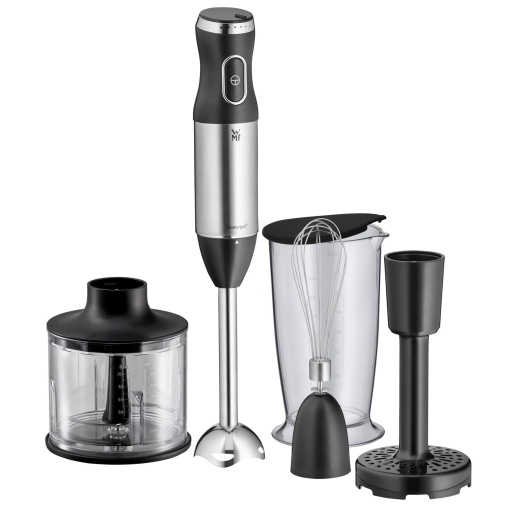 WMF Kult X Set blender de mana 5 bucati, blender, tel, masher, tocator, 600 wati, bagheta incl. vasul blender de 700 ml, otel inoxidabil mat