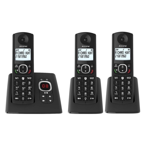 ALCATEL F530 Voice Trio - Telefon fix fara fir DECT cu robot telefonic - Afisaj mare iluminat - Difuzor - Functie de blocare a apelurilor - 2 butoane de apelare directa - 3 receptori - Negru