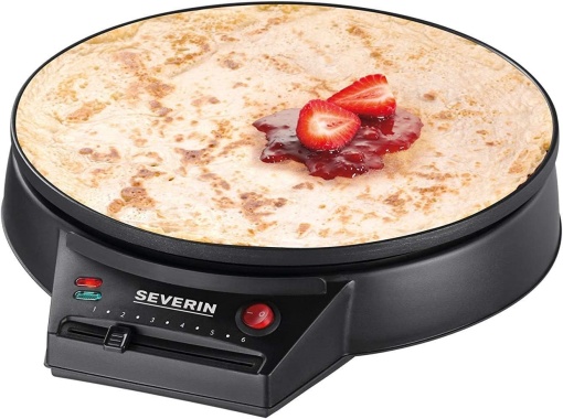 Aparat de clatite SEVERIN, Fier de calcat pentru clatite dulci si galete sarate, Aparat de clatite cu placa de gratar XXL (diametru 30 cm), setare continua a temperaturii, negru, CM 2198