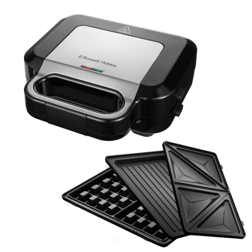 Aparat multifunctional Russell Hobbs 3-in-1 [Sandwich Maker, Waffle Iron, Contact Grill] Creatii (poate fi spalat in masina de spalat vase, farfurii antiaderente si foarte adanci, fara BPA) 26810-56