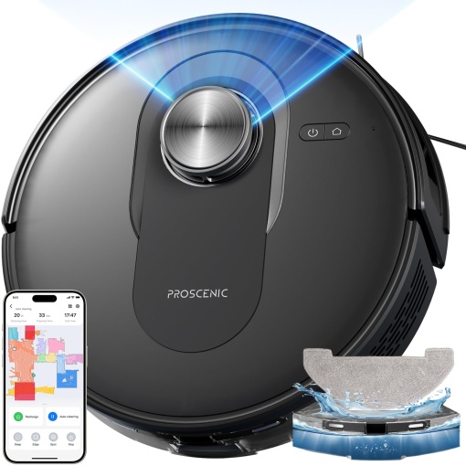 Aspirator robot Proscenic Q8 cu functie de stergere aspirator robot 6000Pa 200min Navigatie laser puternica cu 5 carduri control prin APP Alexa Siri I