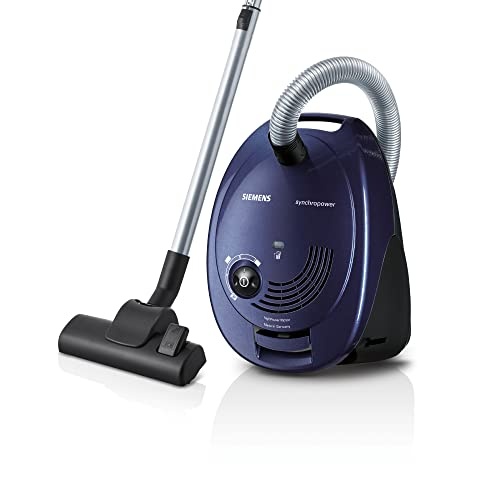 Aspirator Siemens cu sac synchropower VS06B1110, aspirator de podea, filtru de igiena, duza de podea pentru pardoseli dure si covoare, putere de aspiratie puternica, cablu lung, duza pentru crapaturi, 700 W, albastru