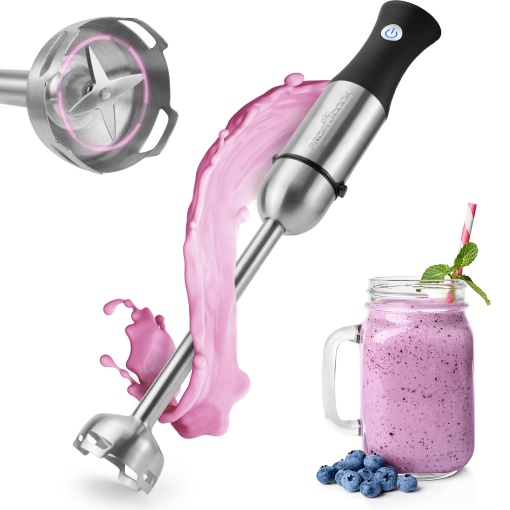 Blender de mana ProfiCook(r) | Otel inoxidabil | 1000 wati | Tija Extra Lunga 27 cm | Controlul vitezei | Maner ergonomic la atingere | Cutit din otel inoxidabil de 4 ori | Blender detasabil | PC-SM 1094