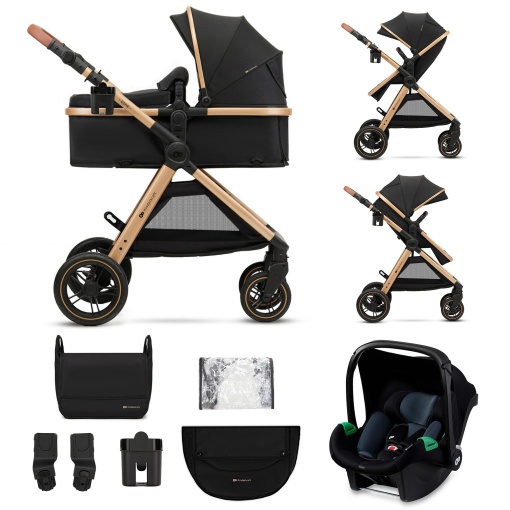 Carucior Kinderkraft ESME 3 in 1 set complet de pana la 26 kg, Sisteme de calatorie pentru carucior combinate cu scaun auto pentru bebelusi Dimensiune I 40-75 cm, Pliabil, Pozitie culcat, Negru