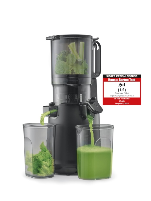 CASO Juice Fit Pro - Slow Juicer, castigator test: test acasa si gradina, viteza redusa (40 rpm), deschidere mare de umplere de 130 mm O pentru fructe intregi