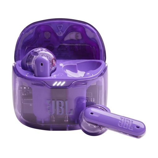 Casti JBL Tune Flex Ghost - Casti intraauriculare rezistente la apa cu anulare a zgomotului, Bluetooth si pana la 32 de ore de viata a bateriei - Purple Ghost