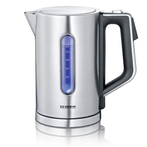 Ceainic digital SEVERIN cu putere de fierbere rapida si selectare individuala a temperaturii, volum de umplere XXL de 1,7 l, otel inoxidabil periat - negru, 3000 W, WK 3418
