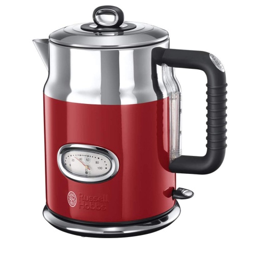 Fierbator Russell Hobbs [1.7l, 2400W] Retro rosu si otel inoxidabil lustruit (functie de gatit sub presiune, indicator de temperatura a apei in design retro, indicator extern al nivelului apei) Ceainic vintage 21670-70