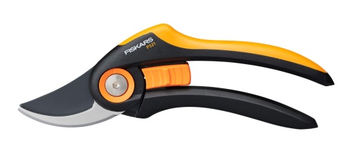 Foarfece de taiere Fiskars Bypass, Plus, P521, pentru ramuri si crengute proaspete, acoperite antiaderente, lame din otel inoxidabil, lungime: 20,1 cm, negru/portocaliu, 1057167