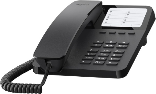 Gigaset DESK 400 - Telefon cu fir cu cablu elastic - Spatiu pentru 10 intrari de apelare rapida - Reapelare - MFV sau apelare cu impulsuri reglabila, negru [versiunea germana]