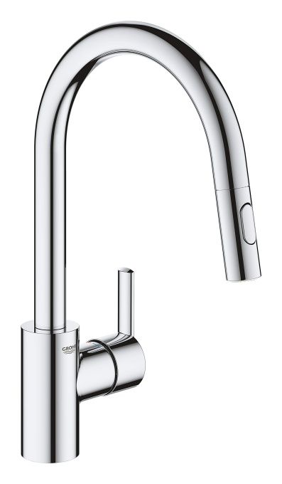 GROHE Feel - Baterie chiuveta cu o singura parghie (duza inalta in C, montare cu o singura gaura, pulverizare dubla extracabila, sistem de instalare rapida), crom, 31486001