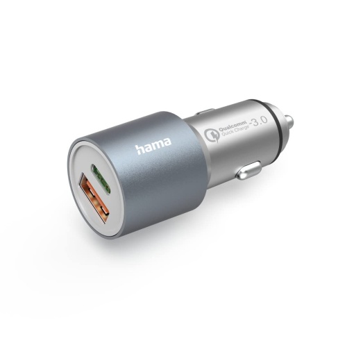 Incarcator rapid pentru masina Hama, 1x USB-C PD, 1x USB-A QC, 38 W, Metal