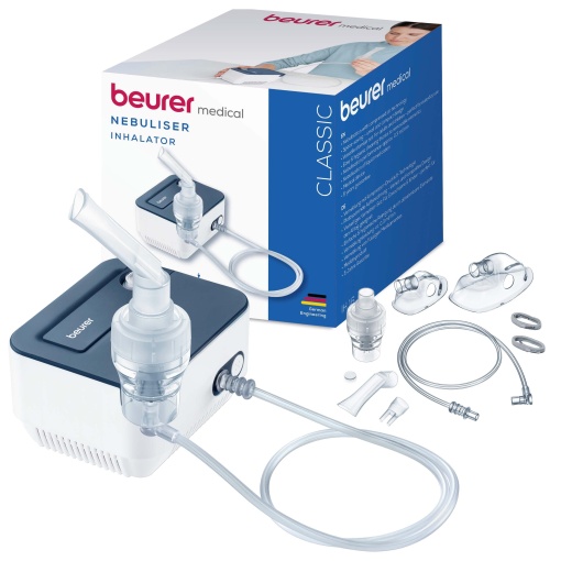 Inhalator Beurer IH 16, inhalator pentru copii si adulti, pentru raceli si boli respiratorii ale cailor respiratorii superioare si inferioare, curatare usoara, design compact, gri-alb