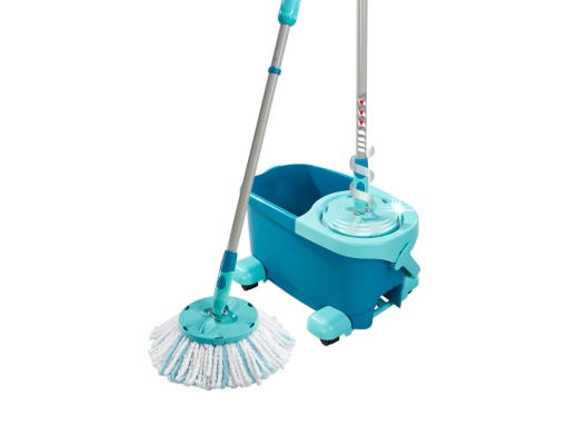Leifheit Set CLEAN Twist Disc Mop Ergo 2.0 cu carucior, mop de podea cu capac din microfibra pentru curatarea umeda a placilor si laminatului, mop cu sistem de clic si tehnologie de centrifugare