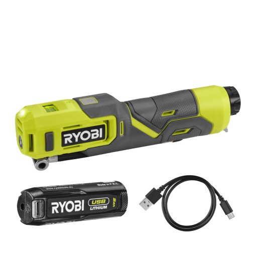 Mini compresor fara fir RYOBI 4 V USB-Litiu RI4-120G, incl. 1 baterie de 4 V 2,0 Ah si cablu de incarcare USB-C