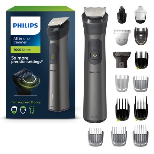 Philips Multigroom Series 7000, aparat de tuns multifunctional, aparat de tuns barba 15 in 1 si aparat de tuns parul pentru fata, cap si corp - Un instrument cu 26 de setari de lungime (0,5-20 mm) (model MG7950/15)