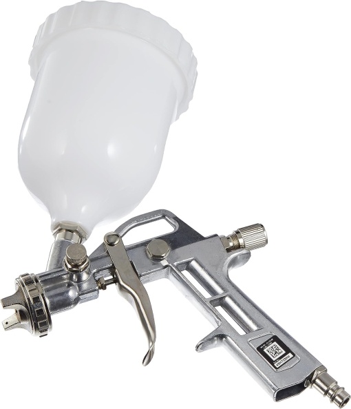 Pistol de vopsea original Einhell cu cupa gravitationala (accesoriu compresor, cupa gravitationala de 600 ml, controler de cantitate de vopsea, regulator cu jet punctual/larg, duza rotativa, incl. mamelon plug-in)