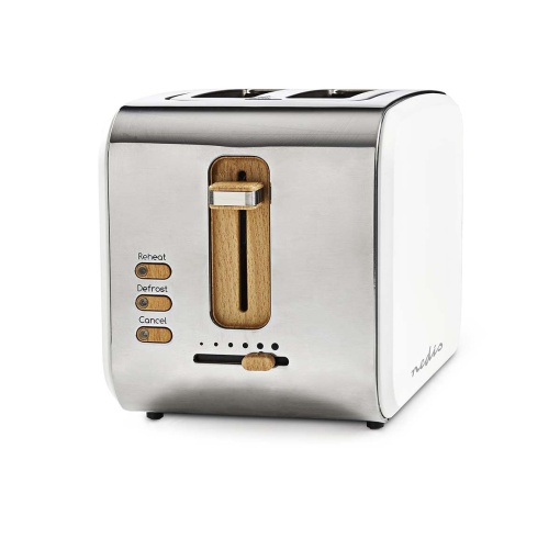 Prajitor de paine Nedis - Soft-Touch - 6 niveluri diferite - Functie de dezghetare si reincalzire - Sertar pentru firimituri - Oprire automata - Electrocasnic - Functie de demolare - 2 deschideri largi - Alb