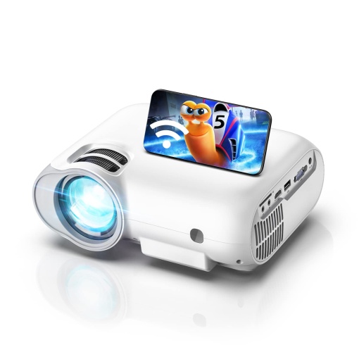 Proiector portabil 5G + 2.4G WiFi Bluetooth 5.0, 1080P Proiector portabil Proiector Home Theater de 7500 de lumeni Mini proiector de 100.000 de ore cu difuzor DSP incorporat