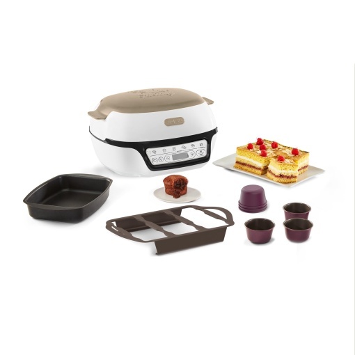 Robot de bucatarie inteligent Tefal, 5 programe automate, setare ideala a temperaturii si timpului, matrita antiaderenta din aluminiu, 6 forme de briose Creabake, fabrica de prajituri KD804910