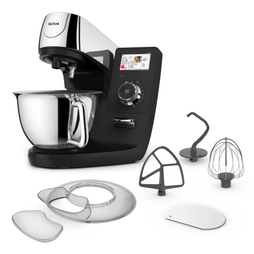 Robot de bucatarie Tefal i-Coach Touch, 1200 W, 21 de programe automate, inclusiv accesorii de coacere si aplicatie, coaching intuitiv, experienta personalizata, ecran tactil, negru/argintiu, QB950D37