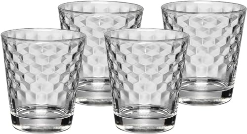 Set de pahare de apa WMF CoffeeTime 4 bucati, pahare 265 ml cu model fagure, pahar, cocktail, sticla de cristal rezistenta la caldura, poate fi spalat in masina de spalat vase