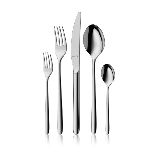 Set de tacamuri din otel inoxidabil WMF Flame Plus 6 persoane, set de tacamuri 30 de bucati, cutit cu maner gol, Cromargan protect lustruit, rezistent la zgarieturi, poate fi spalat in masina de spalat vase