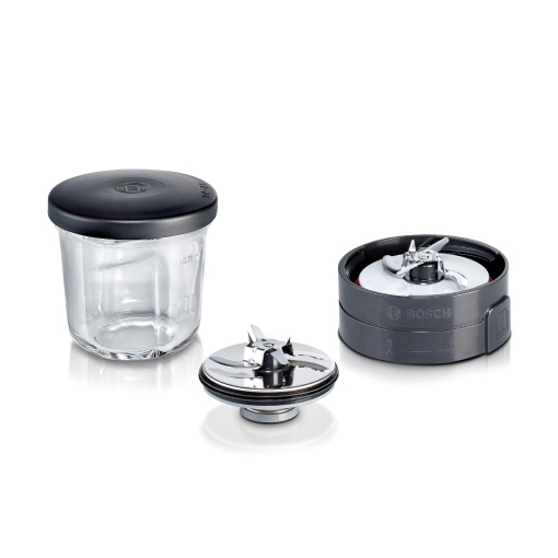 Set de tocator Bosch MUZ45XCG1 3-in-1 Multi recipient din sticla cutit de tocat cutit de amestecare cutit de slefuit negru pentru MaxxiMUM Seria 4 Ser